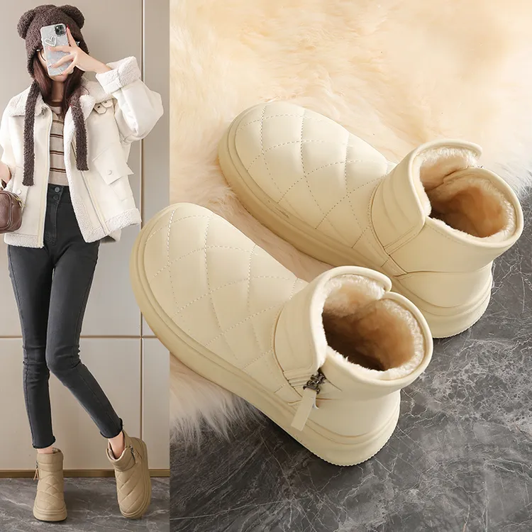 雪地靴女冬季新款加绒棉靴加厚女款皮毛一体保暖防水防滑棉鞋