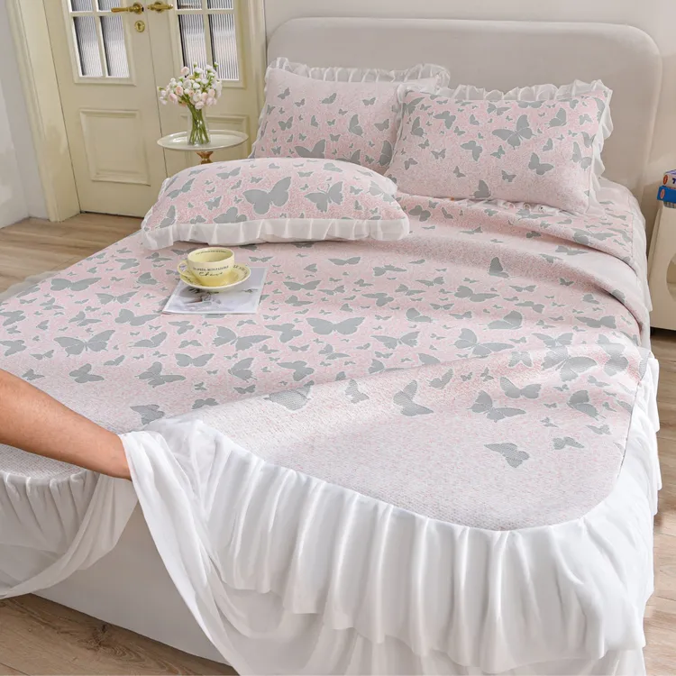 非遗好物-凉豆豆A类冰丝凉席床裙款可水洗可折叠防滑软凉席透气商品图