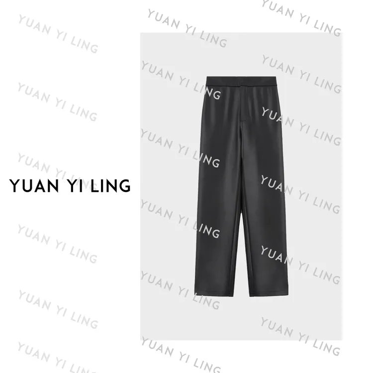 袁艺灵【灵感高阶】25秋冬哑光涂层弹力直筒百搭设计师重工休闲长裤