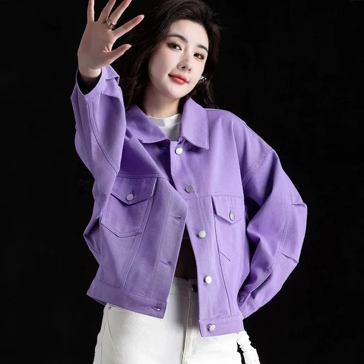 紫色短款牛仔外套女2025年新款爆款春季小个子上衣高级感夹克女装