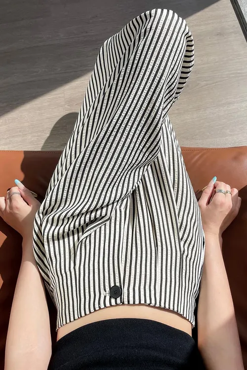 慵懒风冰丝条纹西装裤女夏季高腰麻棉休闲裤超宽松垂感拖地大脚裤