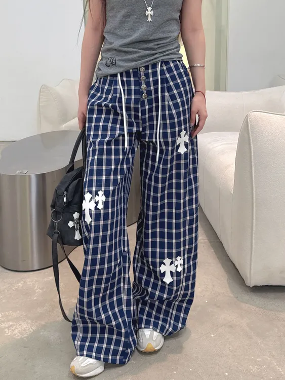 BBSTUDIO |克鲁斯蓝格子白标长裤街头风休闲裤