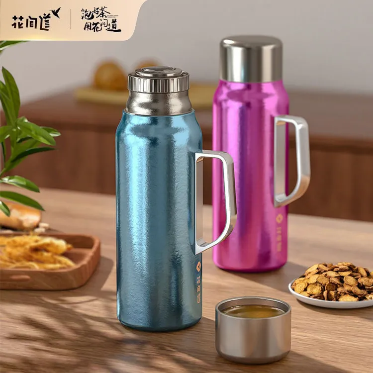 花间道钛杯纯钛保温壶焖茶保温杯车载大容量真空旅行便携钛保温杯
