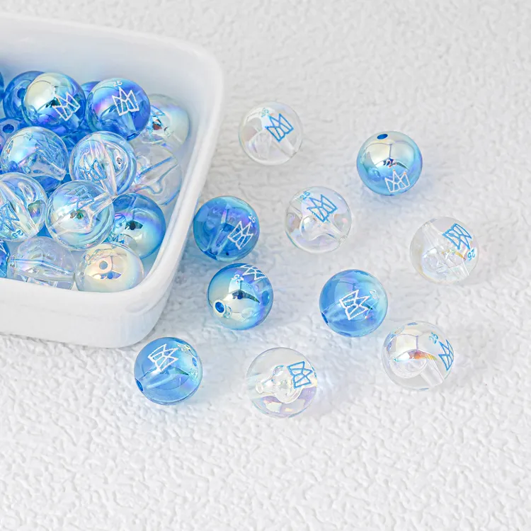 【饰界】实色印花蓝色透色团标直孔圆珠卡12/16MM全系列尺寸透明