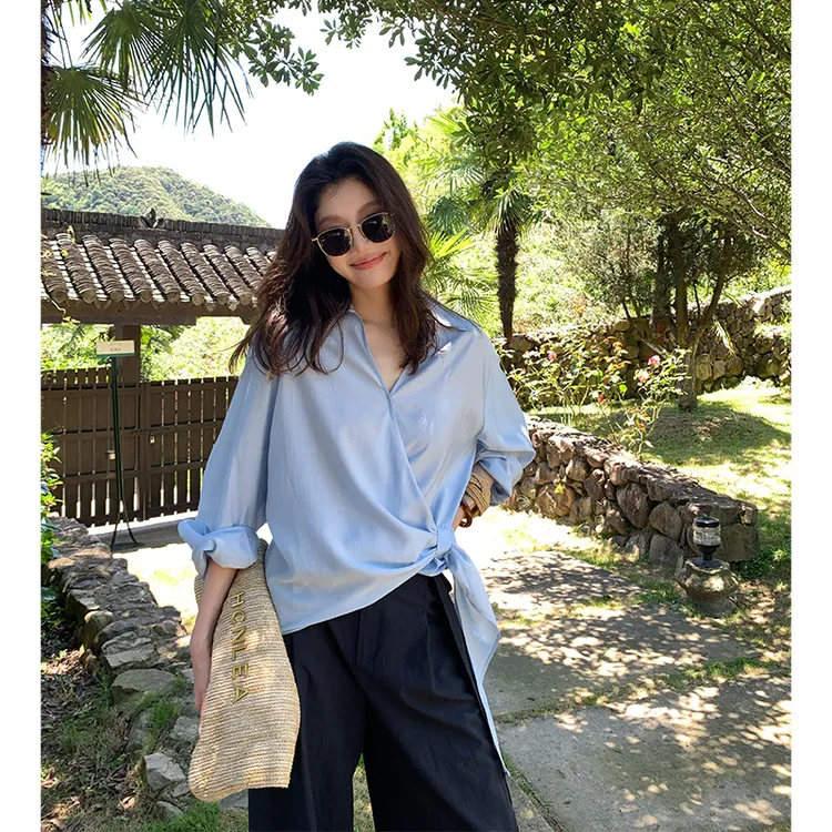 【ALONE SAVOR】龍喜儿 风绾 收腰V领设计感衬衫T628