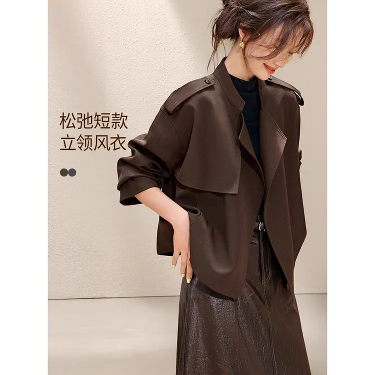 保暖时尚风衣2025秋季新款松弛老钱短款廓形翻领夹克外套