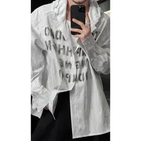 龙叨叨秋季新品美式潮牌做旧字母印花连帽衬衫宽松休闲百搭外套男