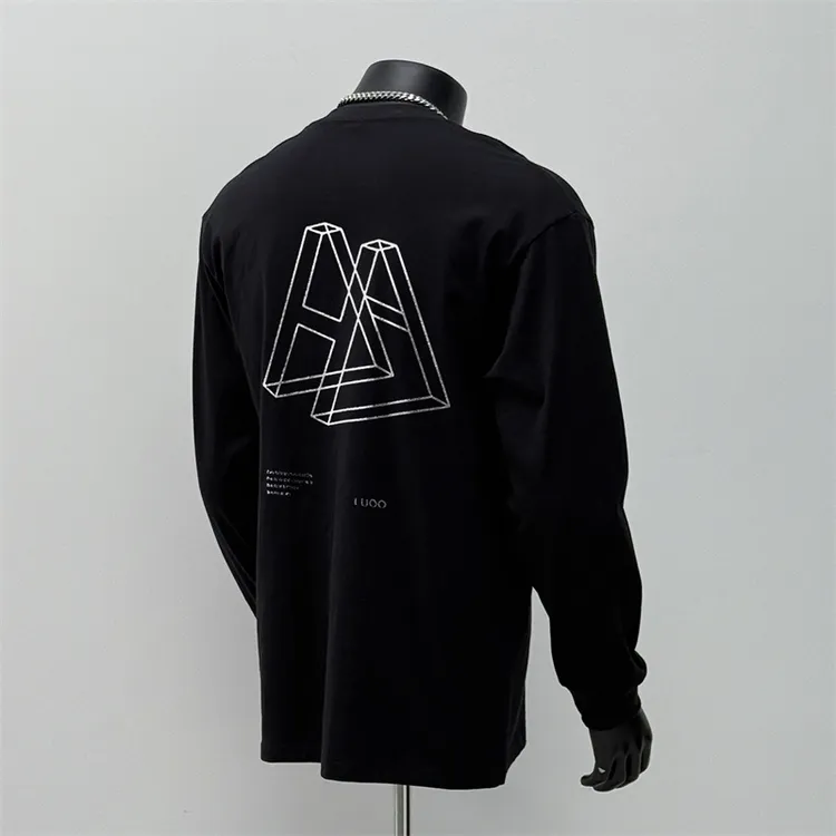 重磅纯棉潮牌痞帅打底衫几何印花男女春秋季新款圆领宽松百搭长袖