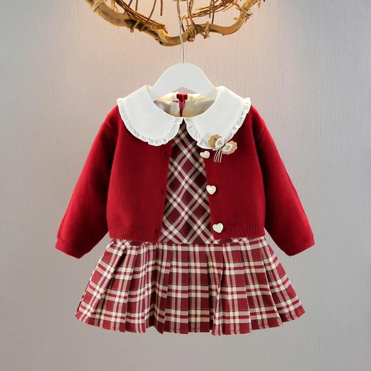 女童连衣裙套装2025新款洋气儿童针织开衫公主裙宝宝秋装礼服秋季