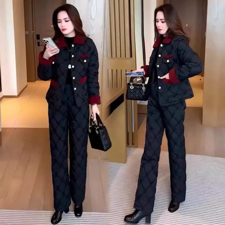 时尚保暖棉服套装女2024冬季新款时髦洋气显瘦棉衣外套棉裤两件套