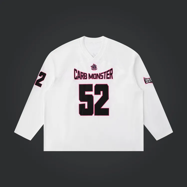 无畏东方碳水吞噬兽联名长袖撞色橄榄球T恤街头硬核显大复古男女