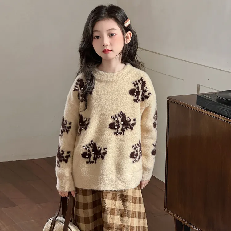 潮女童仿水貂毛衣柔软亲肤2025新款加厚保暖针织套头上衣韩版洋气