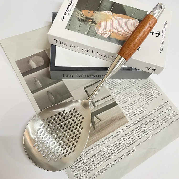 花梨木手柄长柄不锈钢厨房用花椒勺多功能捞面漏勺捞饺子