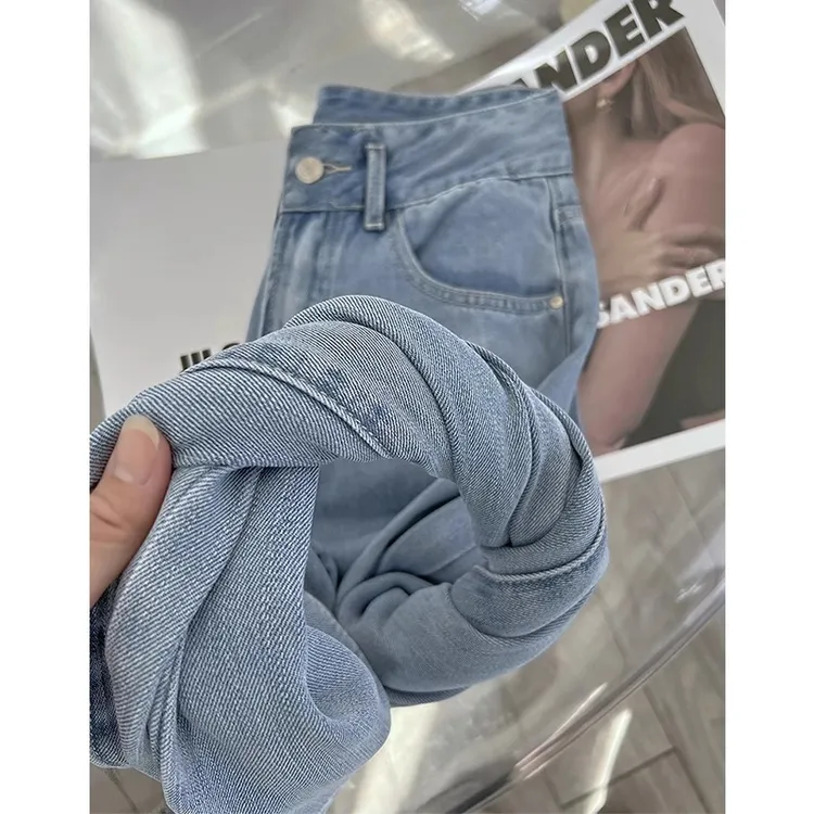 浅色莱赛尔天丝软牛仔裤女夏天薄款新款小个子高腰直筒窄版阔腿裤