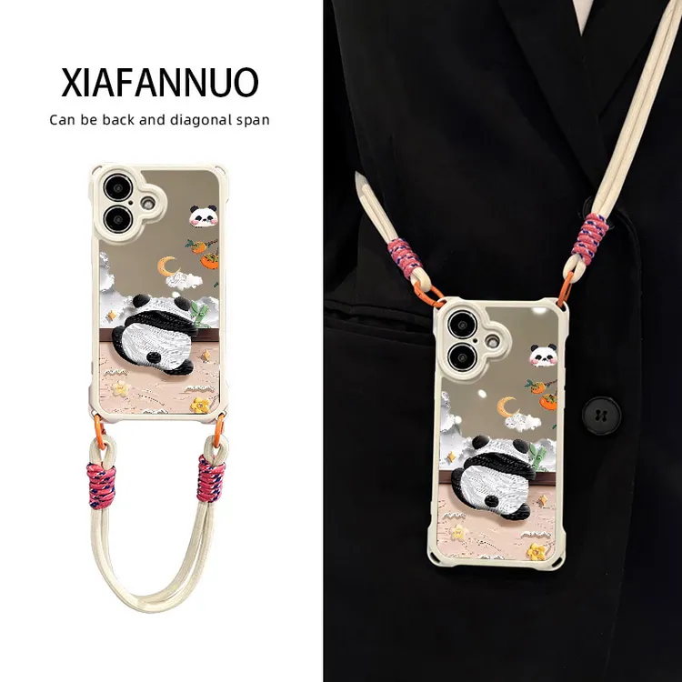 熊猫适用苹果16手机壳iPhone15promax镜面14pro防摔plus保护13女