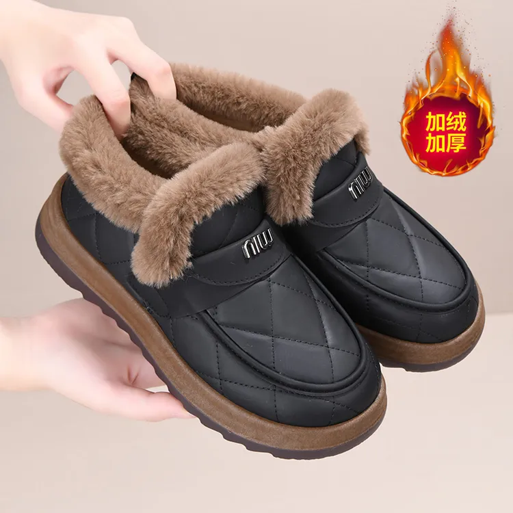 2025冬季新款一脚蹬雪地靴女老北京棉鞋加绒加厚保暖防滑厚底棉靴