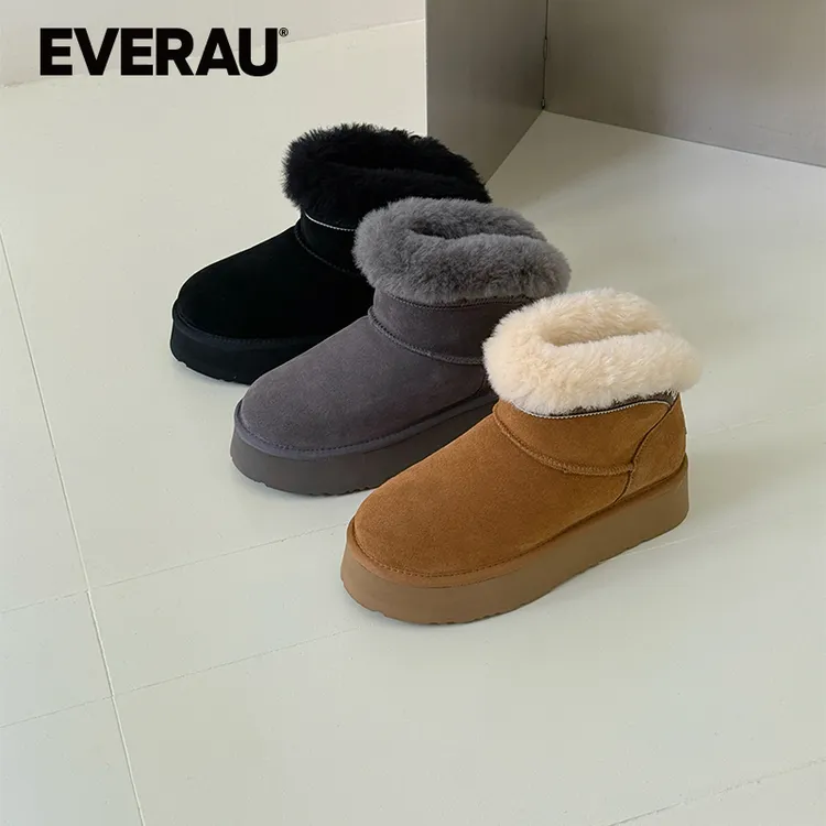 EVERAU冬季时尚雪地靴女靴短靴保暖增高皮毛一体加厚百搭EA3184