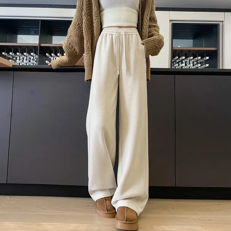 新款羊毛阔腿裤2025女小个子垂顺窄版直筒显瘦冬季时尚保暖糯米裤
