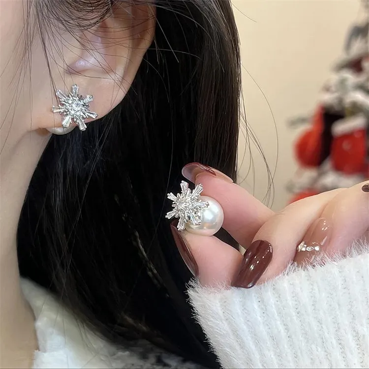 法式精致镶钻一款两戴雪花耳钉时尚气质网红爆款明星同款精致饰品