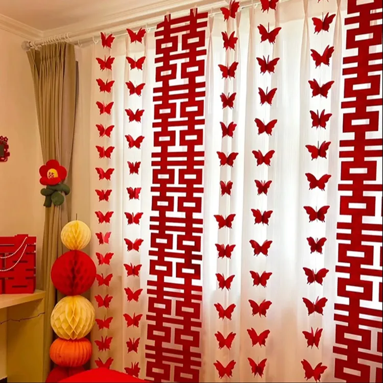 锁美家居长条喜蝴蝶装饰婚房布置窗帘挂饰婚礼新房女方喜字门帘