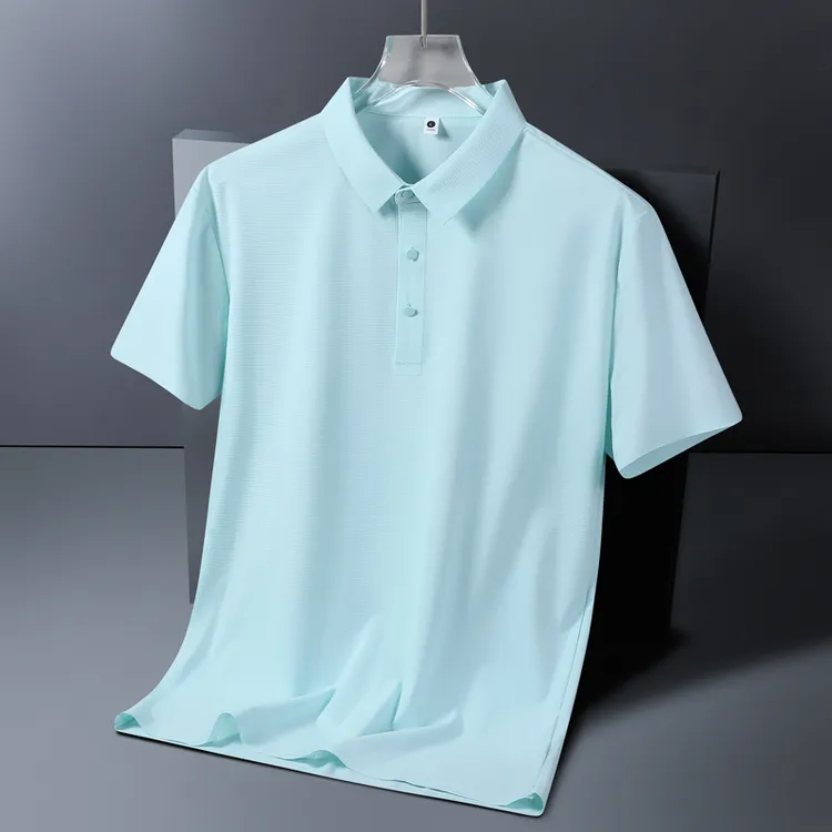 男士透气薄款商务短袖直筒冰丝透气polo衫冰感清凉休闲华夫格男生