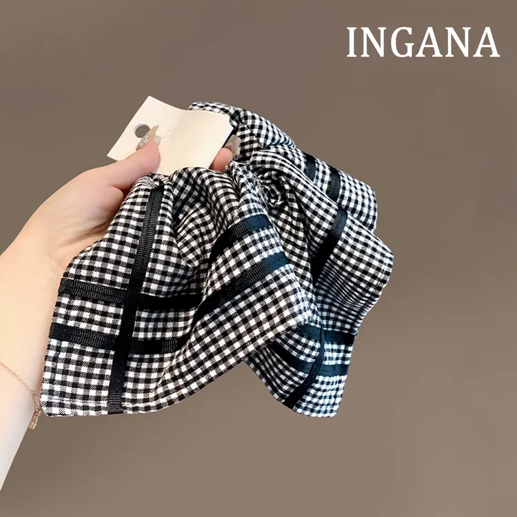 日韩高档个性方巾发圈格纹撞色复古扎马尾肥肠圈洋气发绳气质发饰