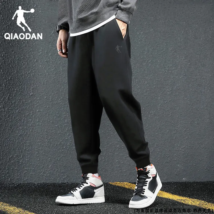 乔丹裤子男款冬季束脚运动裤男士宽松冬季卫裤正品黑色休闲长裤男