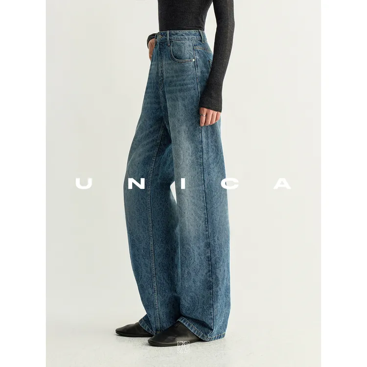 UNICA/强推低调复古佩斯利印花_水洗100棉藏肉显瘦直筒牛仔裤