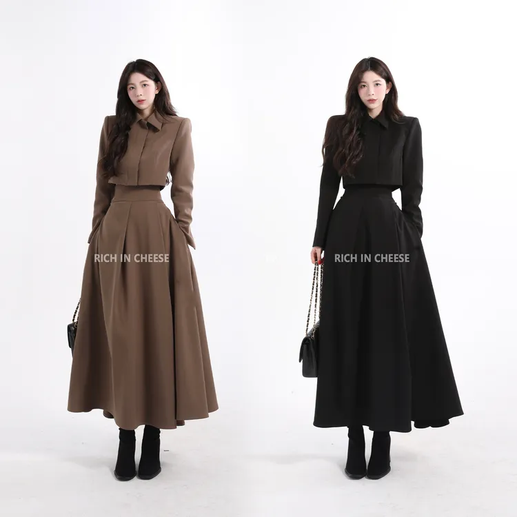 RICHINCHEESE 赫本套装 西装面料气质时尚百搭高腰短款长袖套装