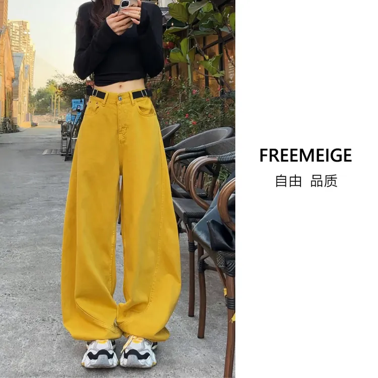11229美式复古品质高腰牛仔裤春街头百搭直筒宽松阔腿裤女