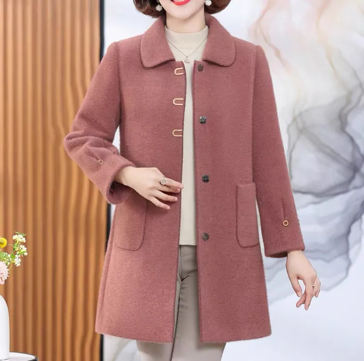 （反季特卖）中老年女装秋冬呢子大衣外套中长款羊绒大衣