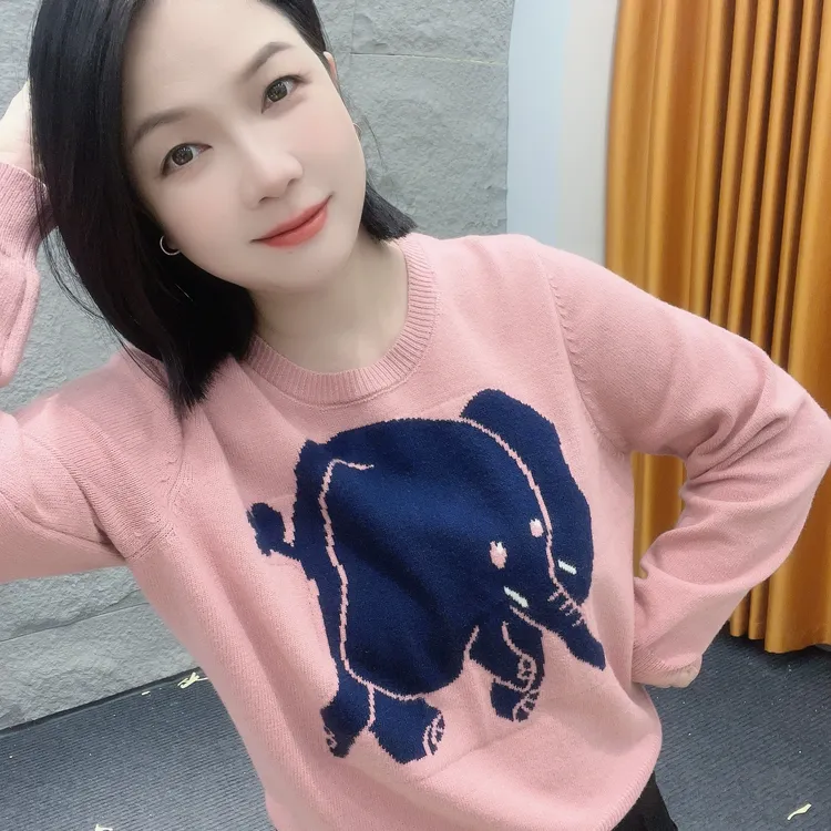 5671冬季微胖福音可爱小象针织磨毛慵懒风女毛针织衫休闲上衣套头