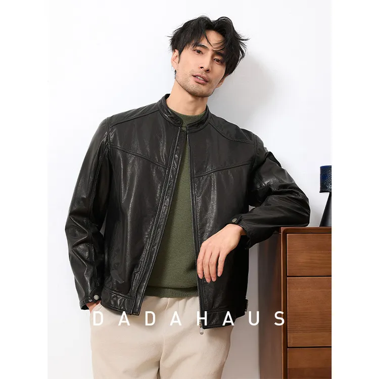 真皮皮衣男头层牛皮立领油蜡皮羽绒服机车皮夹克男士复古秋冬外套