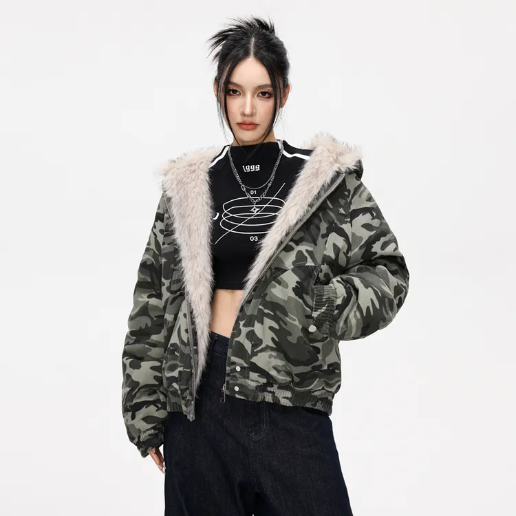 秋冬季重磅座山雕大毛领连帽潮流情侣棉衣男女同款短款棉服外套