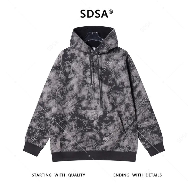 SDSA男士秋冬新款痞帅男装时尚扎染印花抽绳连帽卫衣潮流百搭上衣