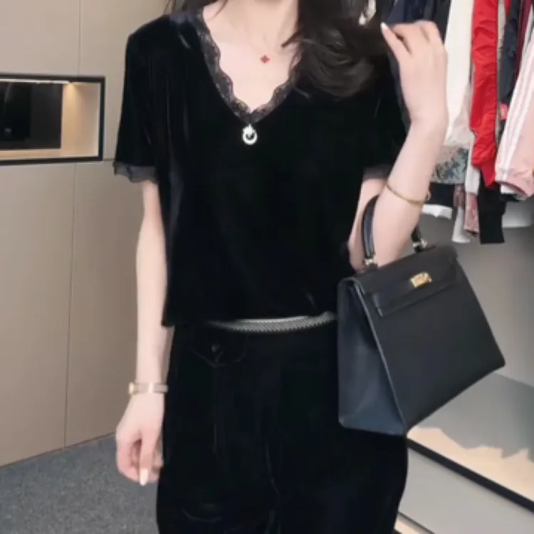 丝绒蝴蝶美背半袖T桖衫