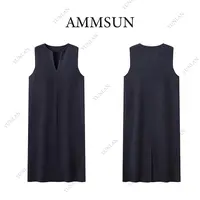 AMMSUN羊毛裙长款【省心穿搭】烫钻无袖针织连衣裙气质轻奢休闲百搭