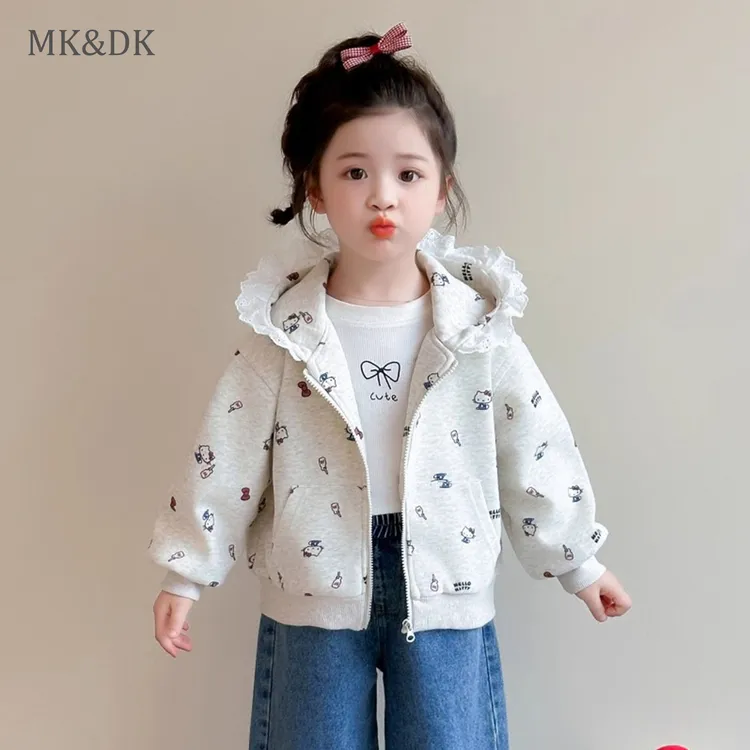 MK&DK女童外套春秋款2025新款女宝宝卡通连帽卫衣洋气韩版秋装