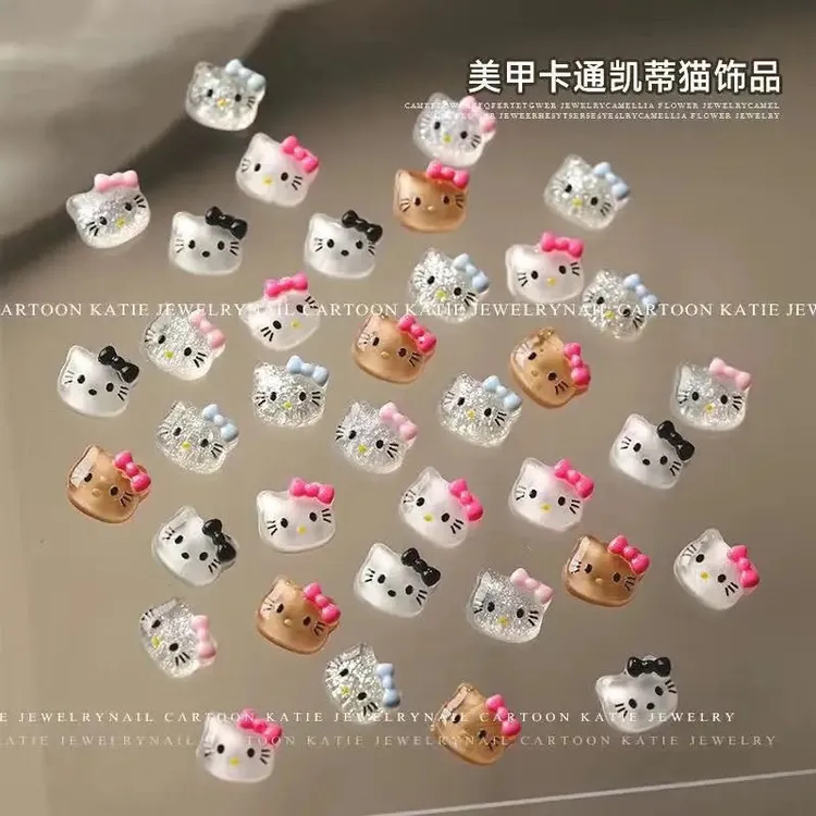 新款美甲凯蒂猫饰品kitty猫树脂可爱卡通细闪立体指甲网红猫咪diy