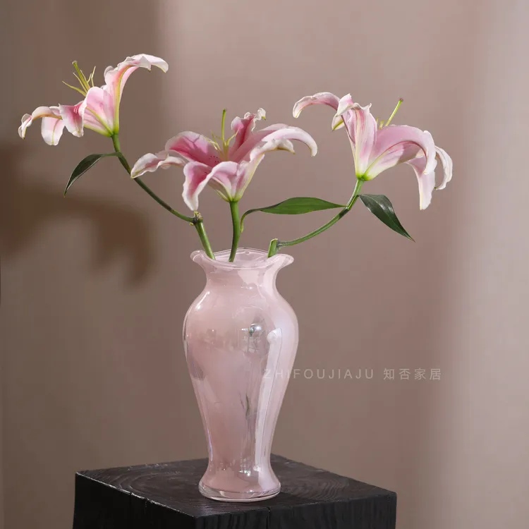 芬顿落樱美人瓶琉璃花瓶高端水培鲜花器玻璃装饰品摆件法式高级感