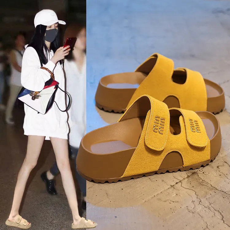 爆款厚底魔术贴拖鞋女夏外穿2025新款复古增高一字拖百搭勃肯凉拖