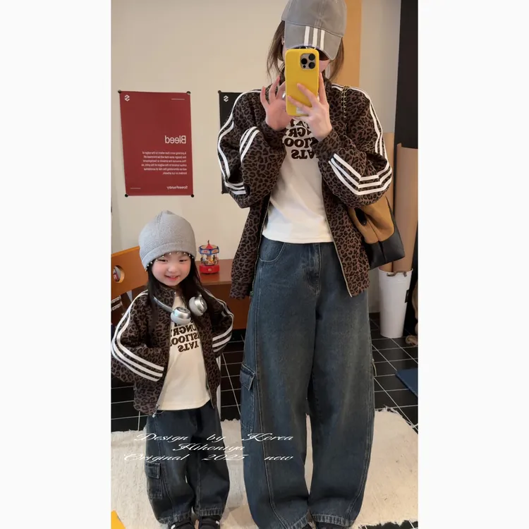 Q【高阶豹纹】二Hihoniya~2025秋季亲子条纹豹纹复古宽松设计感外套