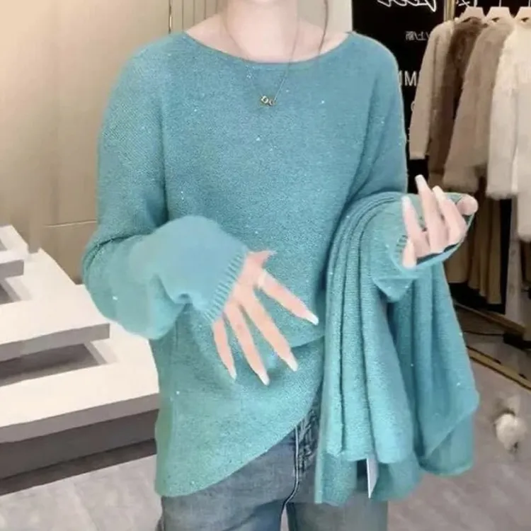 宽松显瘦内搭打底衫上衣秋冬新款胖MM大码女装圆领套头毛衣针织衫