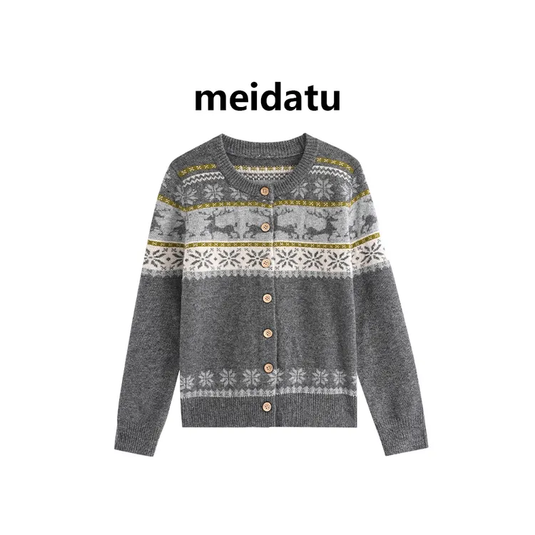 美哒兔（费尔岛梦境）复古气质提花圆领毛衣CM967-27