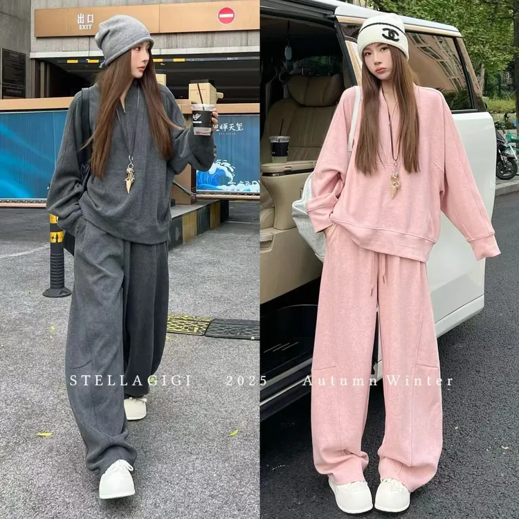 SG / 杨依姗 AW 老钱松弛感！纯色卫衣+弯刀裤套装TZ-20252014