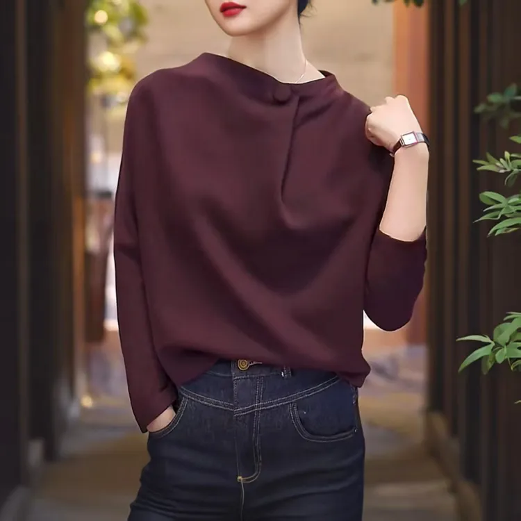 时尚秋季新款女简约长袖打底衫2025洋气宽松显瘦上衣女休闲卫衣