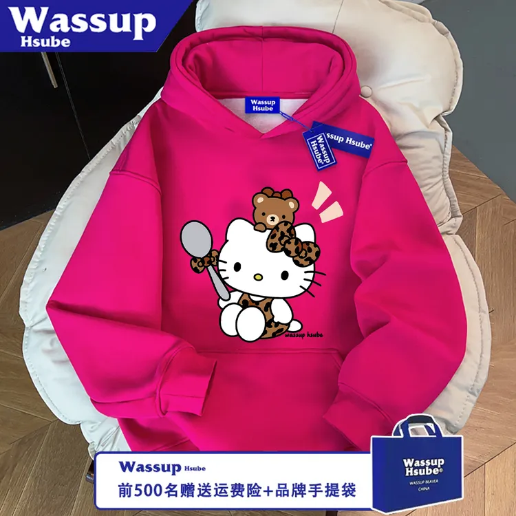 WASSUP HSUBE潮流美式宽松秋冬印花长袖百搭凯蒂猫卫衣情侣上衣