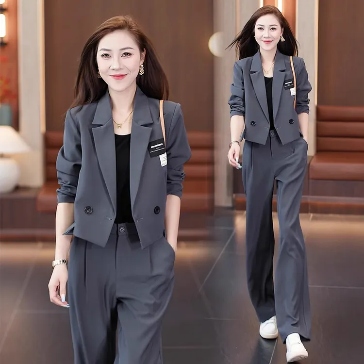 西装套装女2025秋季新款时尚小个子洋气西服上衣显瘦阔腿裤两件套