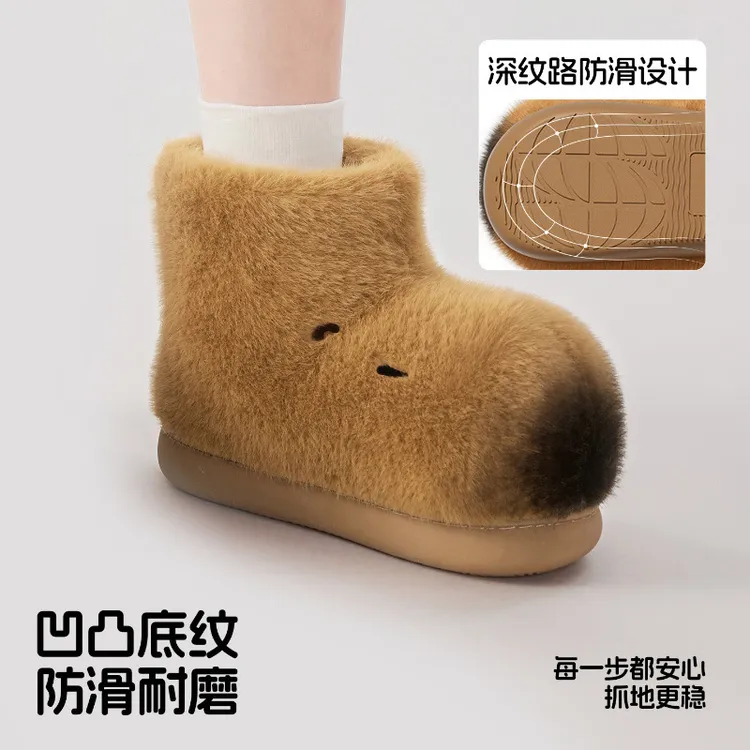 卡皮巴拉毛毛雪地靴亲子棉鞋女2025新款居家保暖外穿包跟棉拖鞋男