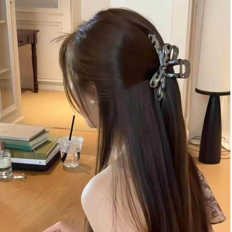 韩系豹纹蝴蝶结抓夹女感半扎发 鲨鱼夹超大号发夹 气质头饰 发卡